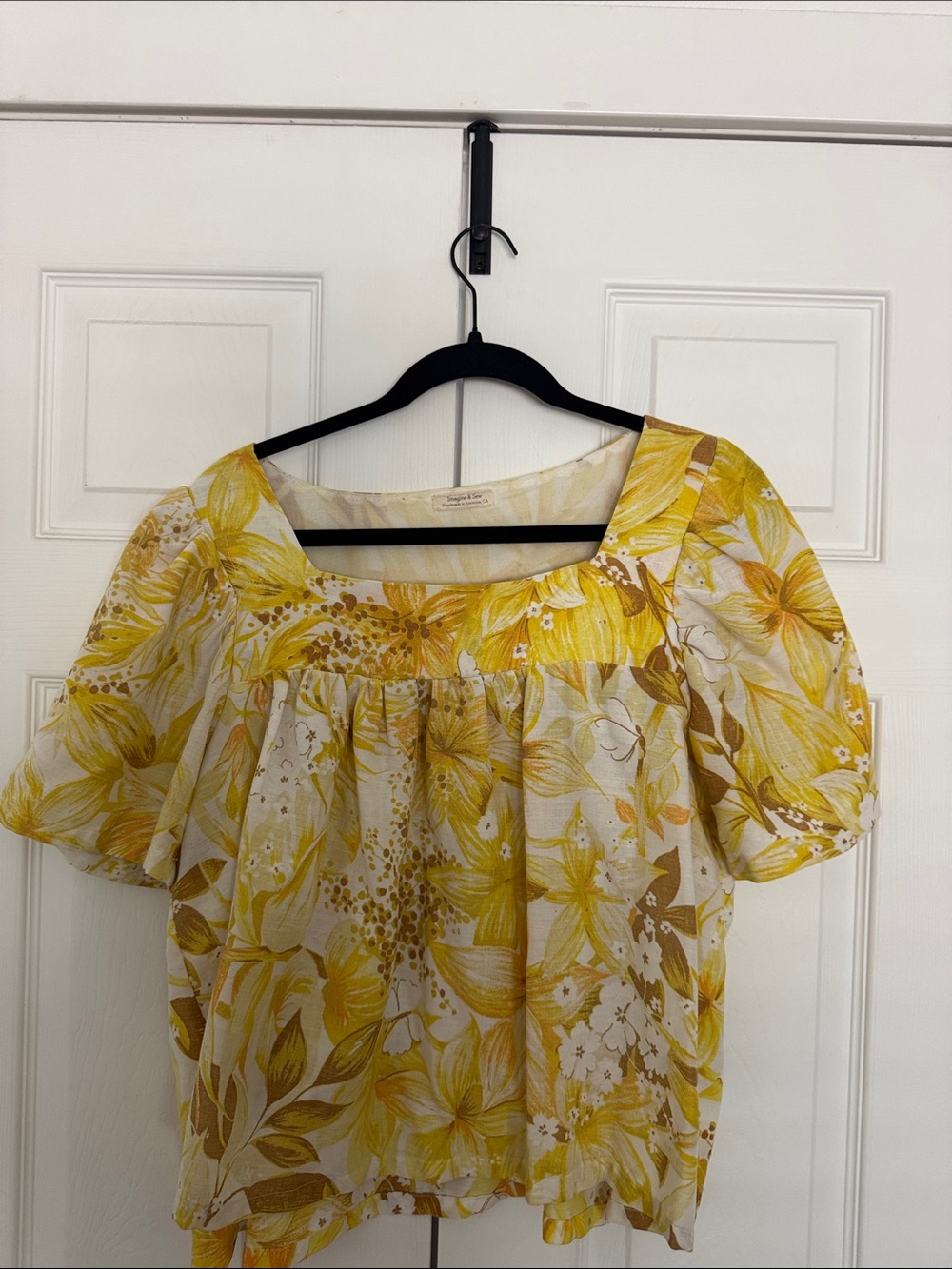 Yellow Floral Square-Neck Blouse with Vintage 1960’s fabric - one of a kind